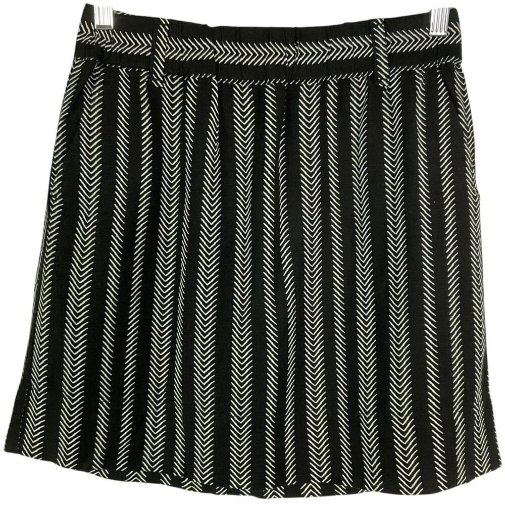 LOFT Black White Striped Linen Mini Skirt XS Pockets